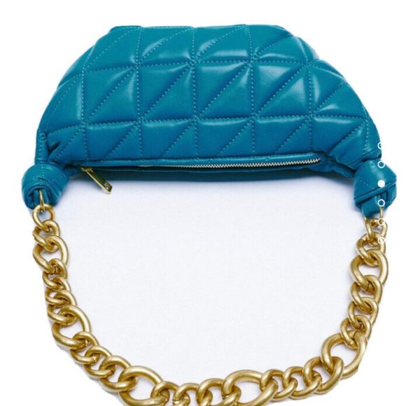 Zara QUILTED LEATHER BAG BLUE - Picture 5 of 5